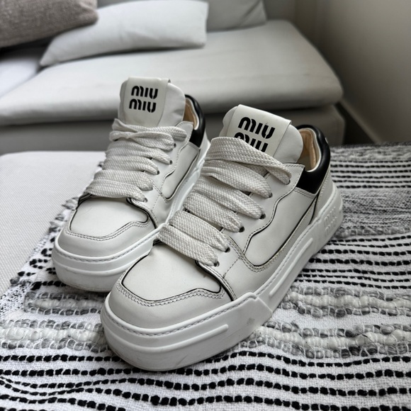 Miu Miu Shoes - MIU MIU Authentic White Women’s Sneakers Leather - size 7.5 Original Box
